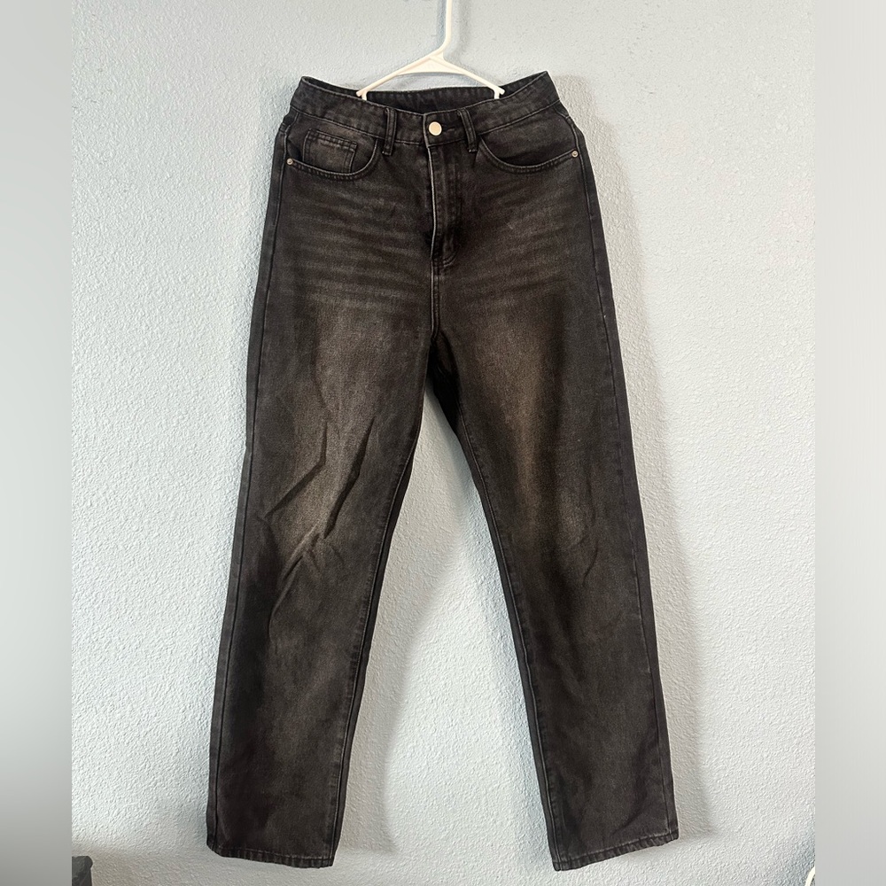 Black Washed Straight Jeans